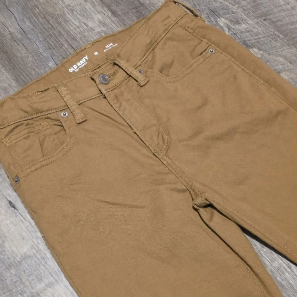 Old Navy Stretch 360 Kids Coyote Brown Khakis Slim Size 12 Casual Pants